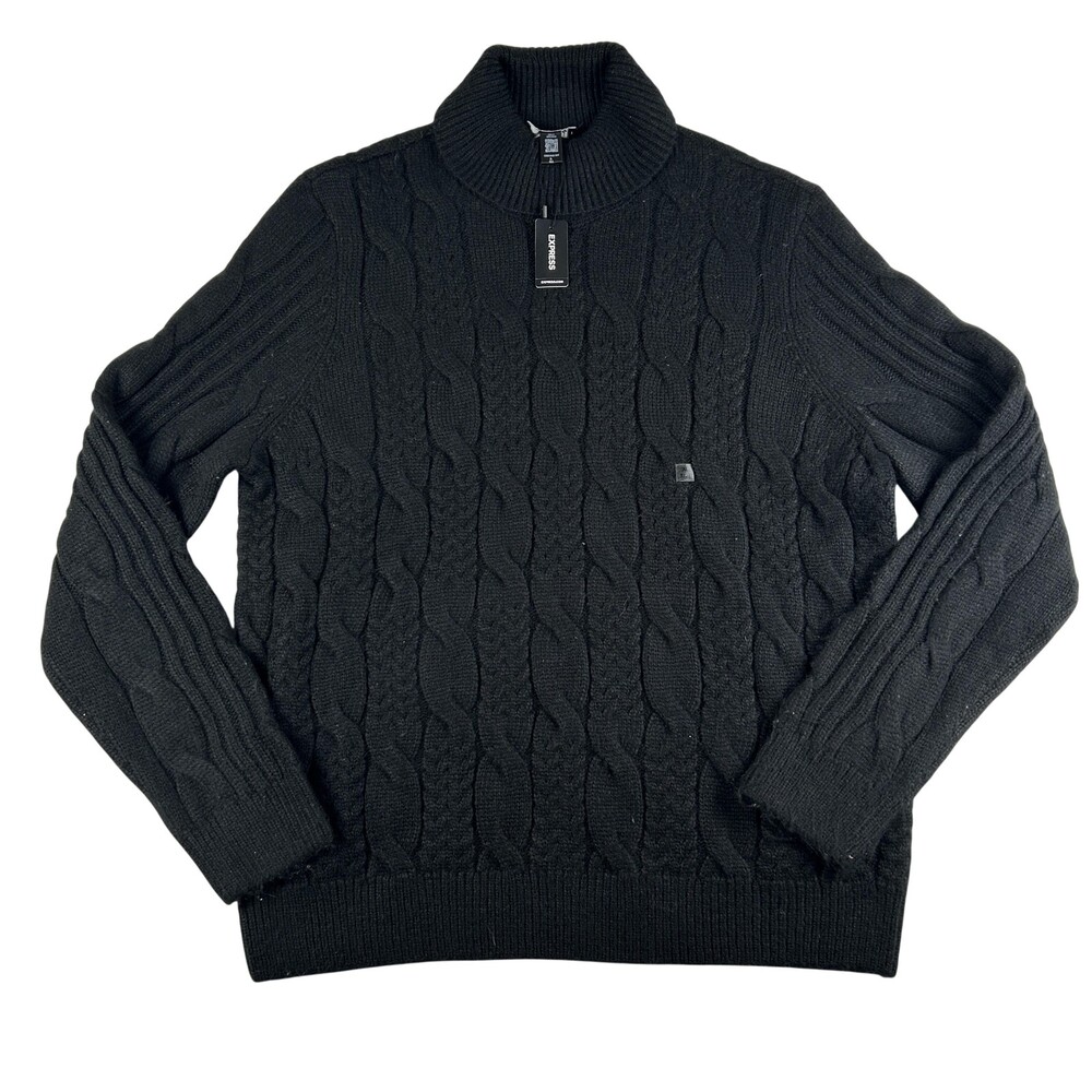 Express Sweater Mens XLT Dark Gray Cable Knit Mock Neck Heavyweight Pullover